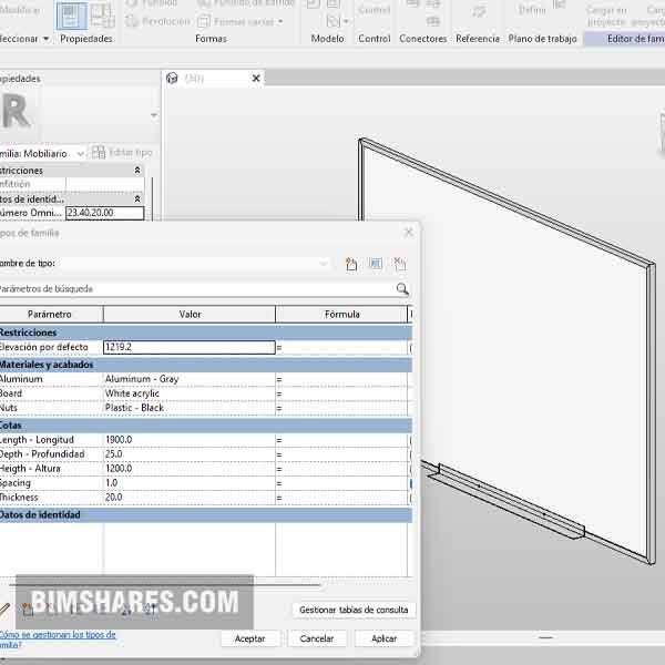 Revit acrylic whiteboard - Parametric model