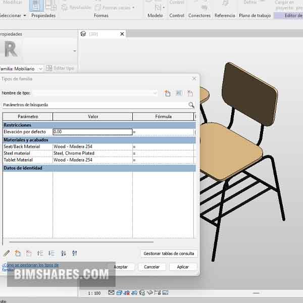 Chair tablet arm Revit - School