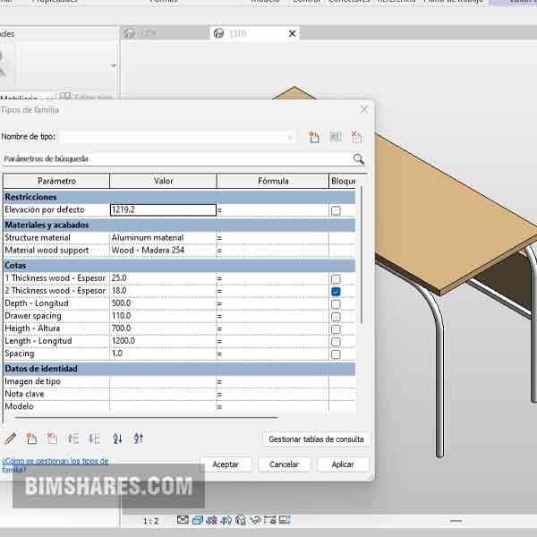 Revit school table - Steel and wood