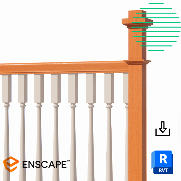 Classic wooden residential revit railing