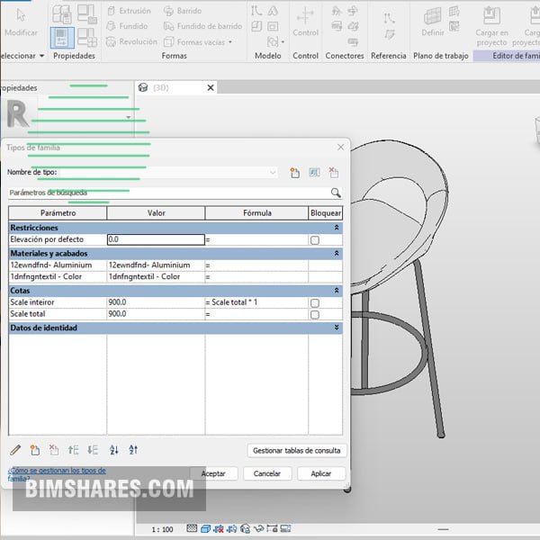 ALUNVA Revit bar chair Parametric model