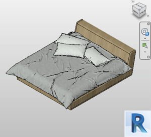 Revit wooden double bed