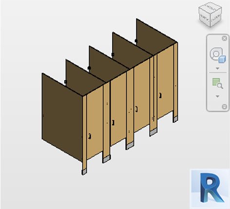 Quadruple cabins for public bathrooms Revit