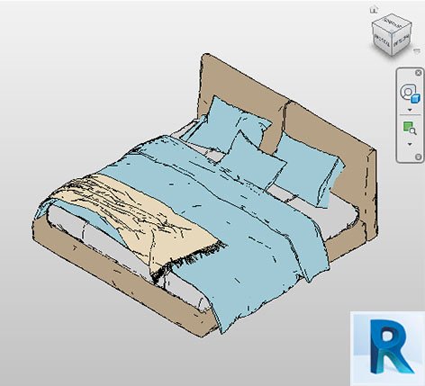 Revit bed double modern