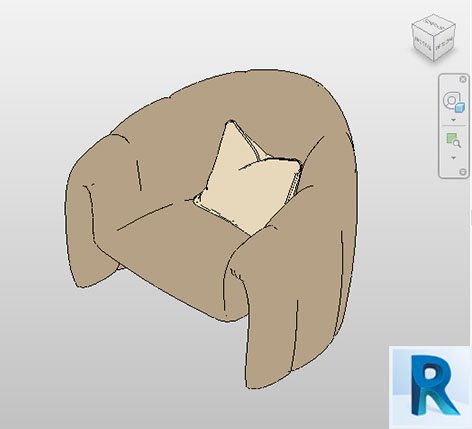 Revit decorative curved armchair